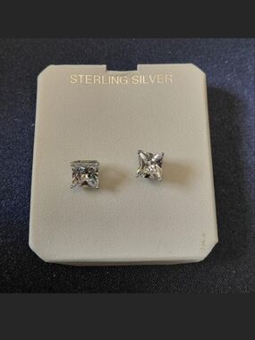 Source Unknown Sterling Silver Clear Princess-Cut Stud Earrings